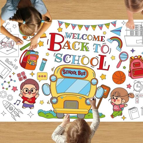 30 x 72 Inch Back to School Giant Coloring Poster Tablecloth,Back to School Supplies for Kids Happy Birthday,4th of July,Halloween,Thanksgiving,Christmas for Boys Girls (Back to School) in Saudi Arabia