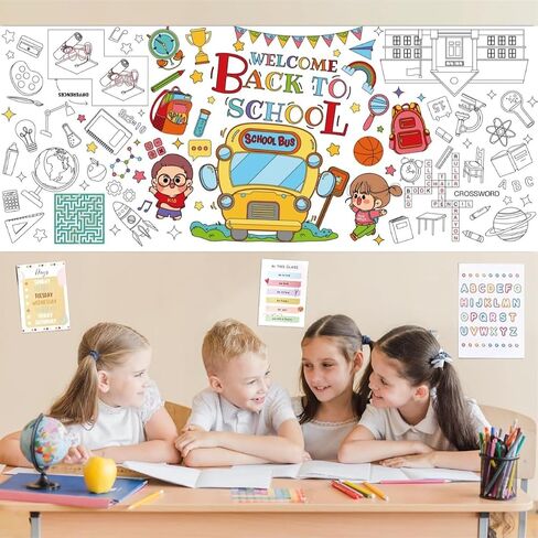30 x 72 Inch Back to School Giant Coloring Poster Tablecloth,Back to School Supplies for Kids Happy Birthday,4th of July,Halloween,Thanksgiving,Christmas for Boys Girls (Back to School) in Saudi Arabia