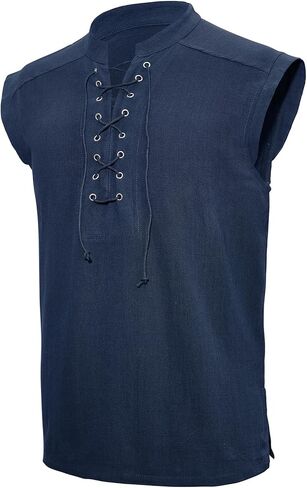 American Trends Renaissance Costume Men Pirate Shirt Sleeveless Lace-up Medieval Viking Outfit Steampunk Gothic Top Tunic in Saudi Arabia