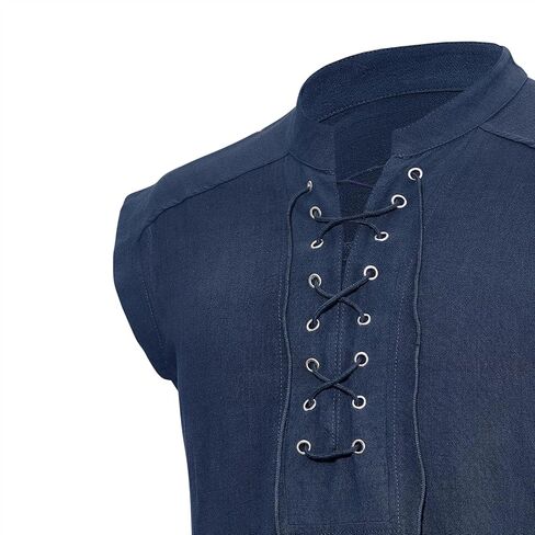 American Trends Renaissance Costume Men Pirate Shirt Sleeveless Lace-up Medieval Viking Outfit Steampunk Gothic Top Tunic in Saudi Arabia