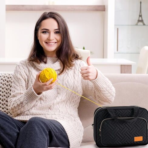حقيبة كروشيه لإكسسوارات الكروشيه، حقيبة غزل حقيبة مشروع غزل الكروشيه للنساء والفتيات أثناء التنقل، هدايا كروشيه للكروشيه، أسود in Kuwait