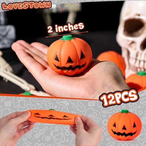 LovesTown 12 PCS Halloween Stress Balls, Pumpkin Squishies Fidget Toys Stress Relief Squeeze Toys Trick or Treat Goodie Bag Fillers Halloween Party Favors in Saudi Arabia