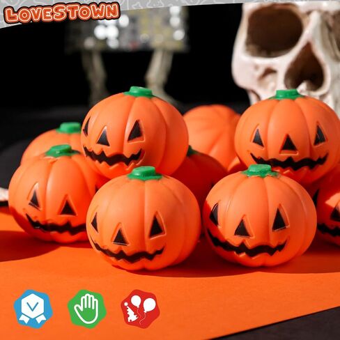 LovesTown 12 PCS Halloween Stress Balls, Pumpkin Squishies Fidget Toys Stress Relief Squeeze Toys Trick or Treat Goodie Bag Fillers Halloween Party Favors in Saudi Arabia