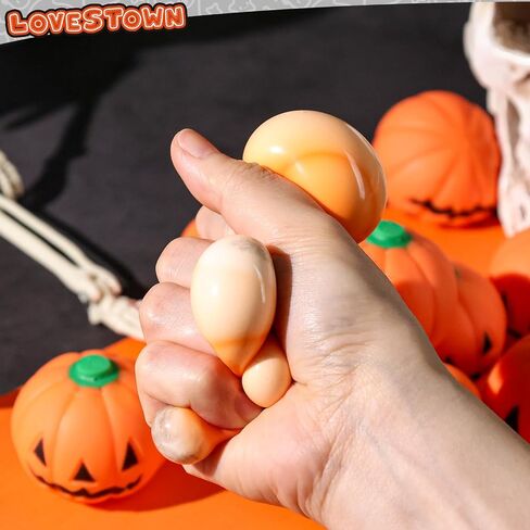 LovesTown 12 PCS Halloween Stress Balls, Pumpkin Squishies Fidget Toys Stress Relief Squeeze Toys Trick or Treat Goodie Bag Fillers Halloween Party Favors in Saudi Arabia
