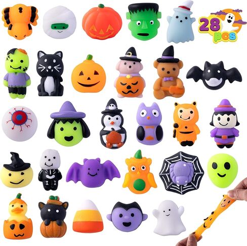 JOYIN 28 Pcs Halloween Mochi Squishy Toys, Halloween Toys for Halloween Party Favors, Halloween Sensory Stress Relief Toys Bulk, Trick or Treats Classroom Prizes Gifts Goodie Bag Fillers in Saudi Arabia