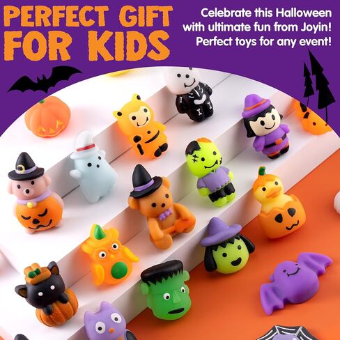 JOYIN 28 Pcs Halloween Mochi Squishy Toys, Halloween Toys for Halloween Party Favors, Halloween Sensory Stress Relief Toys Bulk, Trick or Treats Classroom Prizes Gifts Goodie Bag Fillers in Saudi Arabia