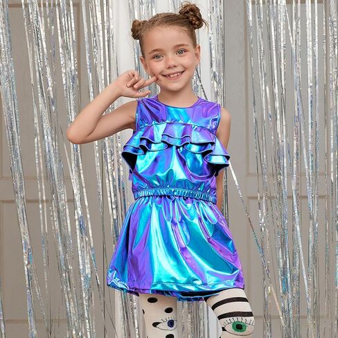 Perfashion Girls Metallic Wrap Skirt Sparkly Dance A-Line Elastic Waist Skirt with Sunglasses 3-13 Years in Kuwait