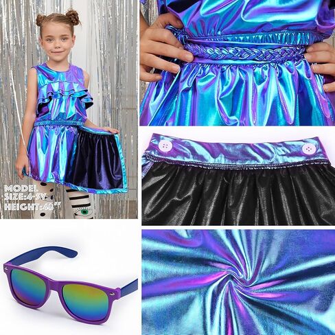 Perfashion Girls Metallic Wrap Skirt Sparkly Dance A-Line Elastic Waist Skirt with Sunglasses 3-13 Years in Kuwait