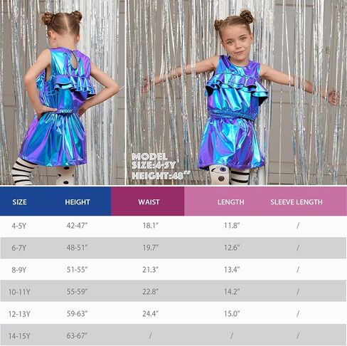 Perfashion Girls Metallic Wrap Skirt Sparkly Dance A-Line Elastic Waist Skirt with Sunglasses 3-13 Years in Kuwait