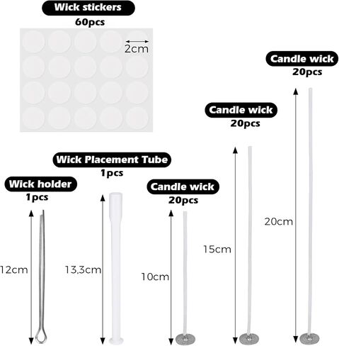 Candle Wicks, 60Pcs Candle Wicks for Making Candles(10cm, 15cm, 20cm), with Candle Wick Holders, Wick Holder Tubes, Low Smoke & Longer Burning Time for DIY Candles Crafts in Saudi Arabia