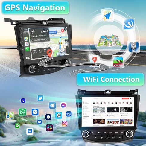 Android Car Stereo for Honda Accord 7th 2003-2007, 10.1 inch Touchscreen Car Radio with GPS Navigation, Bluetooth/Backup Camera, WiFi, FM, USB, EQ, Microphone, Mirror Link for Android/iOS in Saudi Arabia
