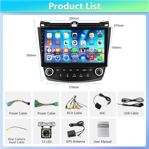 Android Car Stereo for Honda Accord 7th 2003-2007, 10.1 inch Touchscreen Car Radio with GPS Navigation, Bluetooth/Backup Camera, WiFi, FM, USB, EQ, Microphone, Mirror Link for Android/iOS in Saudi Arabia