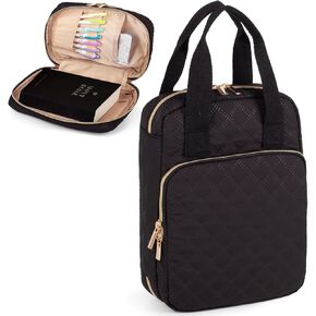 Bible Cover for Women, Bible Case with Handles,Carrying Bible Bag Scripture Case Church Bag Bible Protective with a Zippered Front Pocket & Velcro Back Pocket