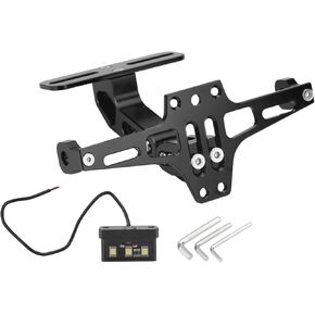 Motorcycle License Plate Holder with LED Lights and Adjustable Fender Eliminator Kit for R3, Fit for Vader 150cc and More (Black)