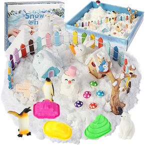 Snow Sensory Bin, Play Sand Kit for Kids with Sensory Sand Toys, Polar Animal Figurines, Sandbox Toys Winter Village Playset Birthday Gift for Girls Boys 3+ Years Old