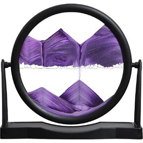 KPNUWN Moving Sand Art, Round Glass Quicksand Painting, Sand Art Liquid Motion Picture, 3D Hourglass Deep Sea Sandscape for Desktop Home Office Decor (8 Inch Blue)