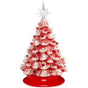 Best Choice Products 15in Ceramic Christmas Tree, Pre-lit Hand-Painted Tabletop Holiday Tree, Star Topper, 64 Lights - Green w/Multicolored Bulbs