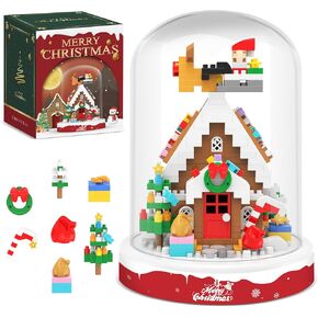 Christmas Gingerbread House Building Blocks Toy, 571 Pcs Building Sets Christmas Decoration with Dust Cover, Mini Building Kit, Holiday Display Gift for Christmas, Stocking Stuffers for Kids Adults