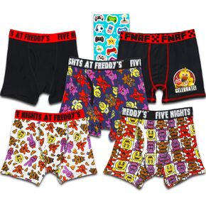 Five Nights at Freddy's Boxer Briefs for Boys - Bundle with 5 Pairs of Five Nights at Freddy's Boxers Boys Size 6 Plus Stickers | Five Nights at Freddy's Underwear for Boys Multicolor