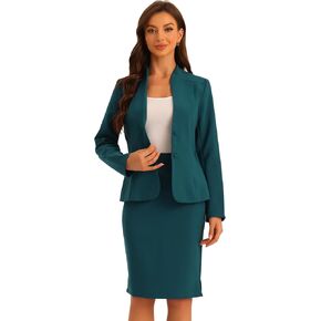 Allegra K 2 Piece Suit Skirt Set for Women's Business Formal Collarless Blazer and Pencil Skirts