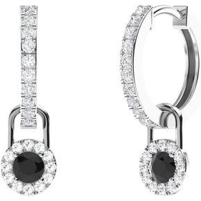 أقراط هاجي من الماس الطبيعي والمعتمد من Diamondere مع سحر هالة من الأحجار الكريمة المتدلية من الذهب الأبيض عيار 14 قيراط | أقراط صغيرة 0.80 قيراط للنساء in Kuwait