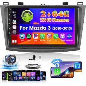 (1+32G) لراديو Mazda 3 Android 13 2010-2013، مجموعة أجهزة قياس راديو بشاشة لمس 9 بوصة من Roinvou مع كاميرا احتياطية، نظام ملاحة GPS مدمج يدعم وصلة مرآة بلوتوث واي فاي FM