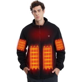Heated Jackets for Men, Heated Fleece Jacket with Battery Pack 7.4V, 6 Heating Areas Heated Hoodie for Outdoor