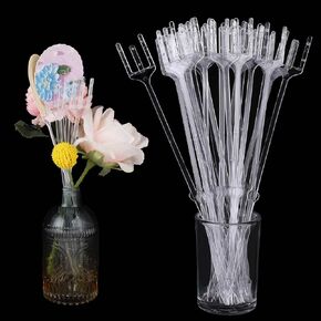25 PCS Plastic Flower Card Holder Stick 9.4 Inch Flower Sticks for Card Floral Card Holder Picks Plastic Picture Holders for Centerpieces Transparent Fork Shaped Gift Card Holder for Wedding Festivals