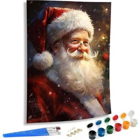 SKRYUIE Christmas Paint by Numbers Kit for Adults, Acrylic Oil Painting by Numbers Kits Santa Claus for Beginner with Paintbrushes Brushes Paintwork Art Crafts Canvas for Home Decor 16x20 inch