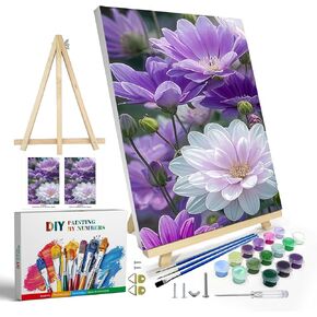 JOOZ Paint by Numbers Kit for Adults with Frame, Landscape Paint by Number Canvas, Mountain Paint by Numbers with Easel, DIY Flowers Scenery Paint by Number Kits for Home Wall Decor 8 x 12 Inch