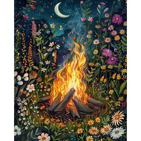 Amzdiyfun Beautiful Bonfire Paint by Numbers Kit for Adults,Art Paint by Numbers for Adult on Canvas,DIY Acrylic Oil Painting Without Frame for Home Wall Decor,16x20Inch.