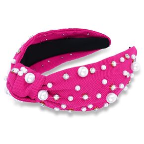 Pink Pearl Wide Headband for Women Girls Women Rhinestone Headband Wide Knotted Headband for Women Hair Accessories Wide Top Knot Headbands