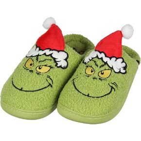 Grinch Slippers Dr Seuss The Grinch Who Stole Christmas 3D Hat Holiday Matching Family Rubber Bottom House Slipper