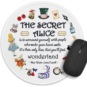 Funny The Secret Wonderland Round Mouse Pad,The Secret Wonderland Themed Mouse Pad,8.7 inch Stitched Edge Non-Slip Rubber Base,Vintage Motivational,Friendship Gift,Work Gifts for Sister Friend