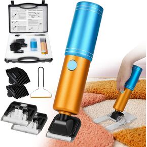Cordless Carpet Trimmer with Shearing Guide, 400W Tufting Shears with 2 Blades + 2 Limit Combs + Lint Removers, 12V Lightweight Rug Carving Clippers for Tufting Carpet Rug Clean