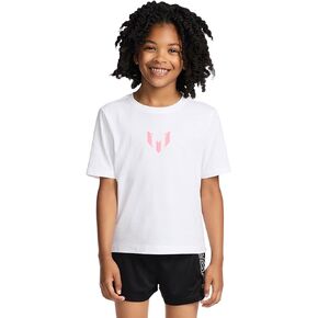 Messi Girls' Lifestyle Short Sleeve T-Shirt, Slim-fit Graphic Tee, Cotton Blend Fabric