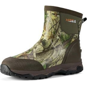 HISEA Upgraded Excursion Pro Men's Rain Boots, Ankle Height Rubber Hunting Boots Waterproof Insulated Neoprene Boots Durable Outdoor Mud Booties for Hunting Gardening Farming Fishing and Yard Work