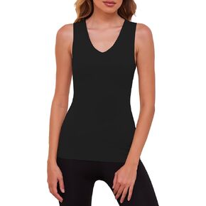 YYA V Neck Basic Tank Tops for Women Thermal Vest Winter Warm Tank-Top Sleeveless Undershirts, S-XXL