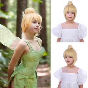 Kids Blonde Wig Short Blonde Wig with Bun for Cosplay Heat Resistant Synthetic Wig with Wig Cap