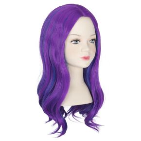 Miss U Hair Long Curly Purple Mixed Blue Shoulder Length Cosplay Wig Halloween Wig for Small Head