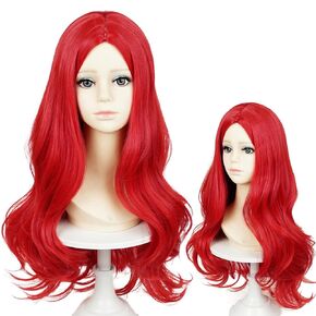 Probeauty Long Pink Wavy Wig for Girls, Pink Movie Costume Wig with Heart Necklace Hairpin for Halloween Cosplay Party
