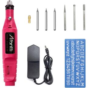 Corded Electric Engraver Pen Engraving Etching Tool Etcher Kit with | Stencil & Tungsten Carbide Tip | for Metal Glass Leather Wood Ceramic Plastic Red