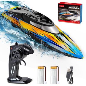 Remote Control Boat for Kids RC Boats with LED Light 40+Min 2.4Gz Racing Boat for Lakes & Pools & Salt Water, Summer Toys Gifts for Boys 6 7 8 Years Old