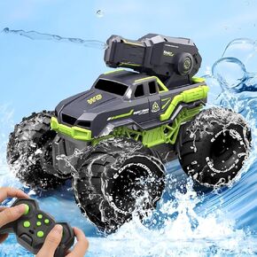 Remote Control Monster Truck 1:16 All Terrains RC Car Boat with Water Spray Gun Waterproof and Durable 4WD Amphibious Off-Road RC Truck Boys and Girls Gifts for Kids Toy Ages 6 7 8 9 10+