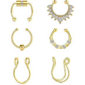 QWALIT Fake Piercings Fake Nose Ring Gold Fake Septum Ring Fake Septum Piercing Fake Nose Piercings Fake Lip Ring Fake Nose Stud Fake Lip Piercing Ear Earring Cuffs Lip Cuff Fake Nose Cuffs Gold