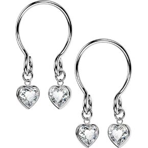 OUFER 2Pcs Non Piercing Nipple Jewelry, Adjustable Nipple Jewelry, Clear Heart-shape CZ Fake Nipple Rings, Stainless Steel Fake Nipple Piercings