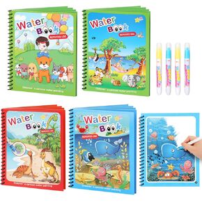 5 Pack Reusable Water Coloring Books for Toddlers, Water Doodle Book Toys, Paint with Water Books,Mess-Free Coloring Book, Portable Educational Doodle Drawing Toy, Educational Learning Kits Gifts