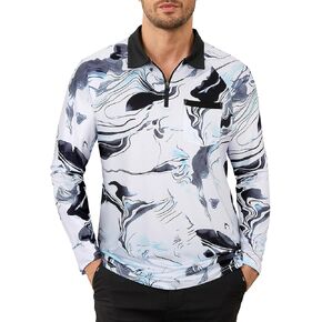 Misyula Style Mens Long Sleeve Golf Polo Shirts Quarter Zip Pullover Sun Protection Athletic Casual Tops M-3XL