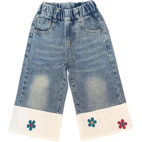 Peacolate 2-10Years Spring Autumn Summer Little Girls Embroidered Denim Jeans