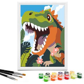 Nariolar Paint by Numbers for Kids Ages 4-8 with 7X9.5 inch Pre-Printed Cardboard,12 Acrylic Paint Pots and 3 Painting Brushes, Craft Gift Room Decor for Children,(Cute Lion)